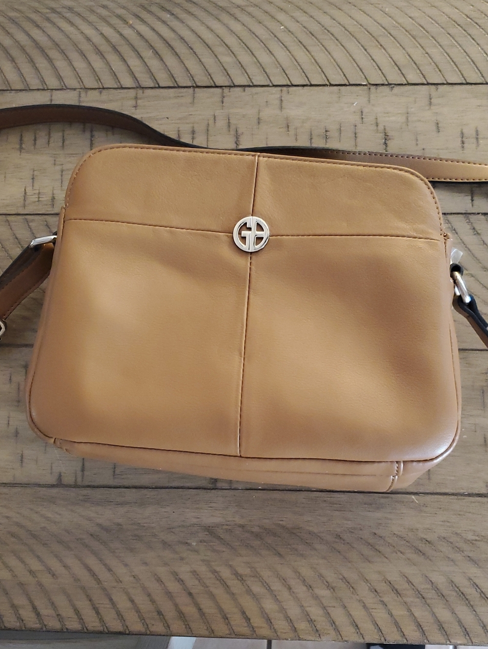 Giani Bernini Tan Leather Crossbody with Silver Logo